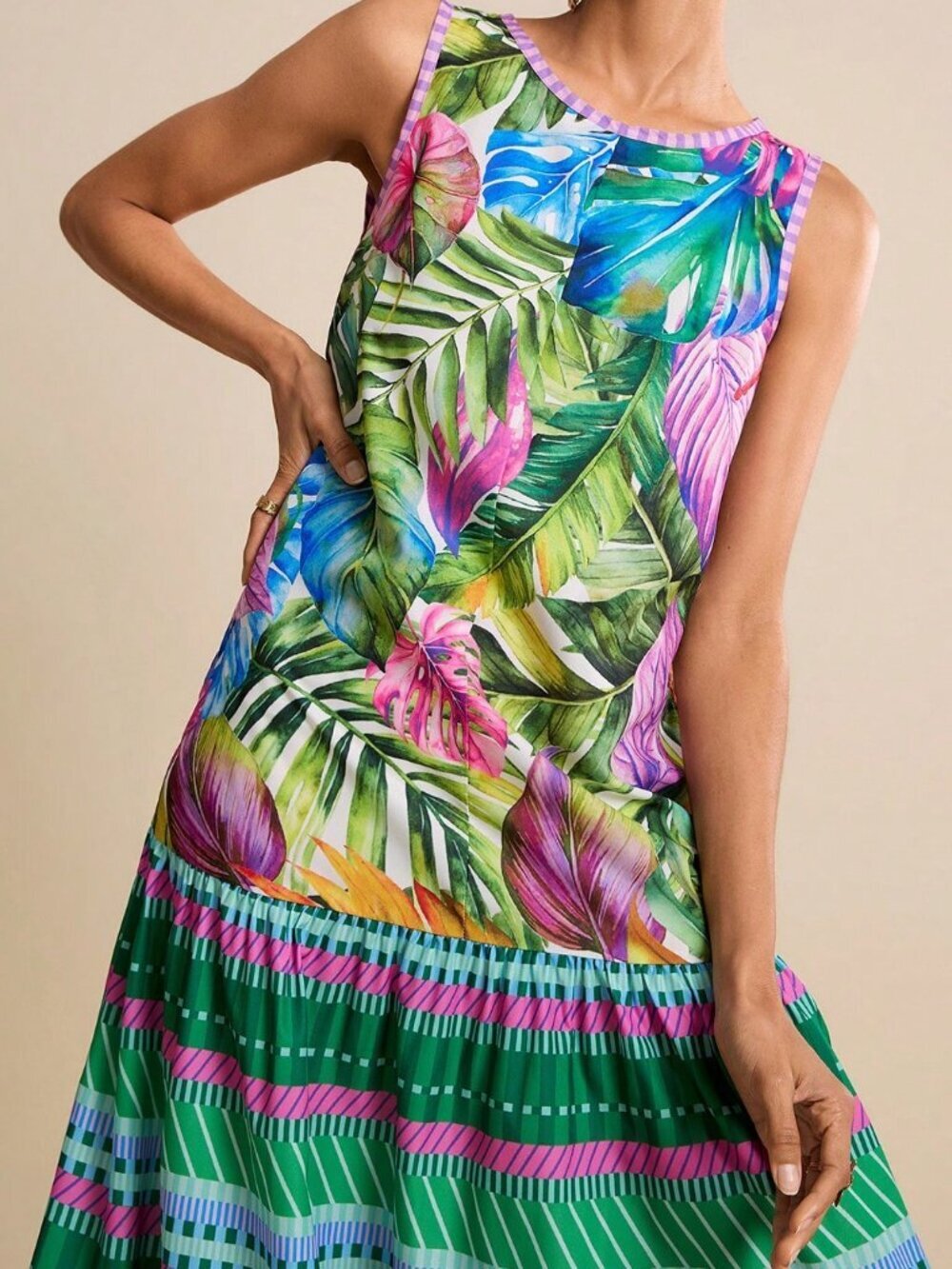 Multicolor Boho Women's Tropical Print Maxi Dress - Picture 5 of 6